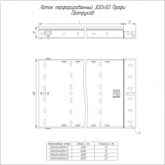 Лоток перфорированный Профи INOX (AISI 304) 300х50х3000 (2,0 мм) (6 м/уп) Промрукав