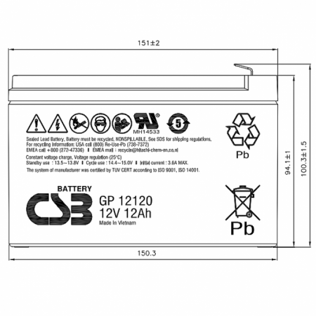 GP12120 F2 CSB Аккумулятор