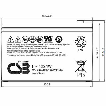 HR1224W F2 F1 CSB Аккумулятор