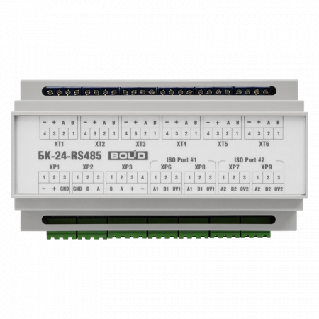 БК-12-RS485-01 - Блок коммутации для установки в шкафы, боксы. Две внешних линии RS485 и одна внутренняя. Питание 12 В.