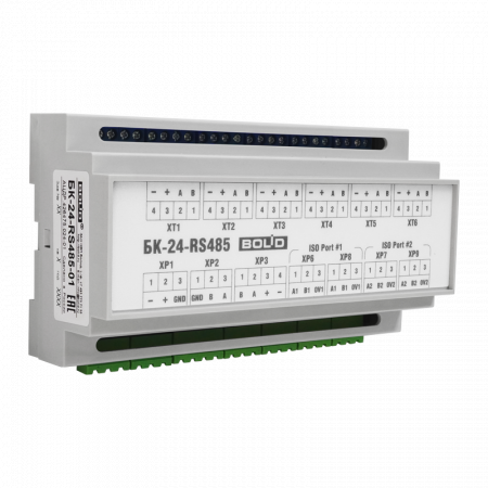 БК-12-RS485-01 - Блок коммутации для установки в шкафы, боксы. Две внешних линии RS485 и одна внутренняя. Питание 12 В.