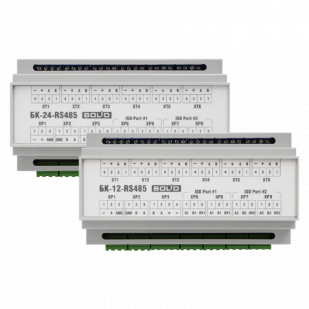 БК-24-RS485-01 - Блок коммутации для установки в шкафы, боксы. Две внешних линии RS485 и одна внутренняя. Питание 24 В.