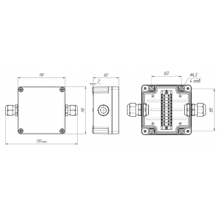 Коробка распределительная наружная герметичная КРН-12 Wago IP68 110х110х60 АЯКС