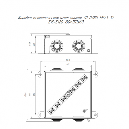 Коробка металлическая огнестойкая 70-0380-FR2.5-12 E15-E120 RAL2003 150x150x60 (6 шт/кор) Промрукав